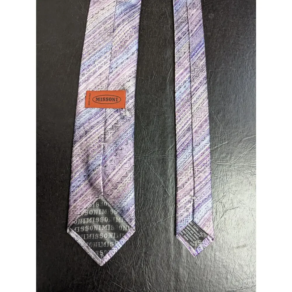 Missoni Necktie Silk Purple Blue Patterned‎ Men's Italian Designer Tie